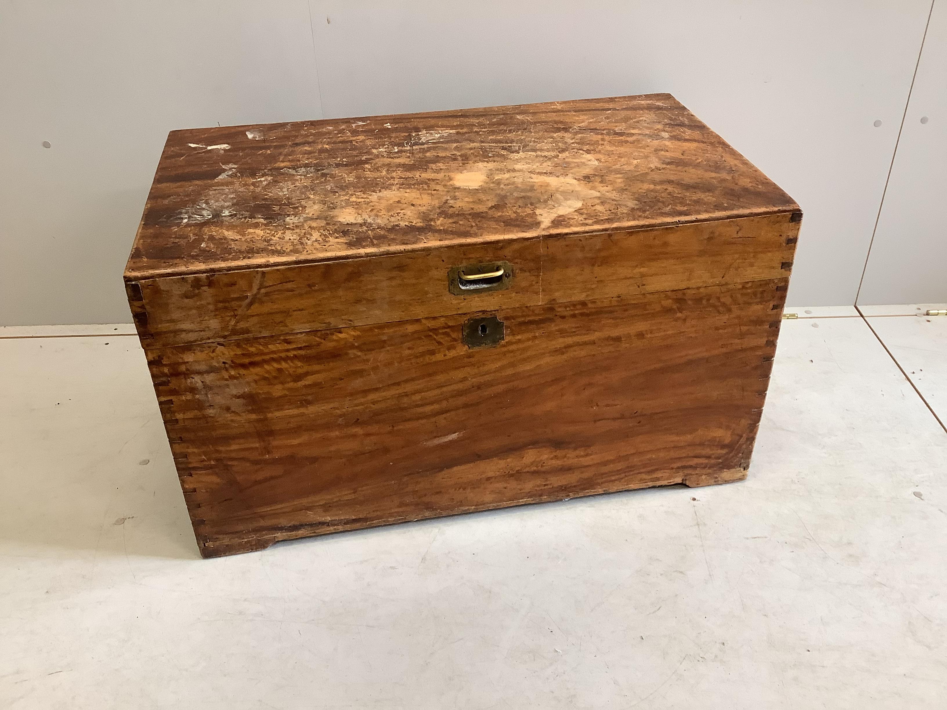 A 19th century brass mounted rectangular camphorwood trunk, width 96cm, depth 55cm, height 55cm